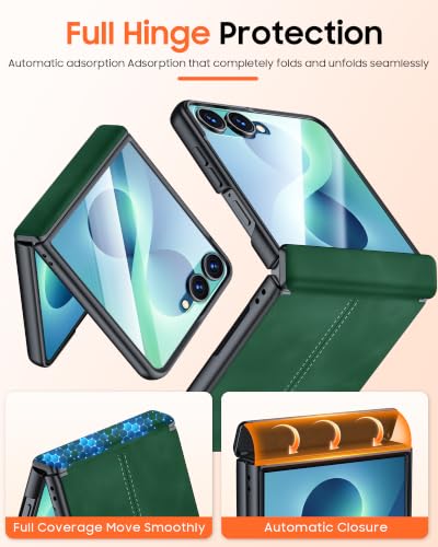 Image of for Galaxy Z Flip 8 Case with Hinge Protection & Screen Protector | Ultra Thin Stylish Leather Matte PC Durable Shockproof Cover Phone Case for Galaxy Z Flip 8-Green