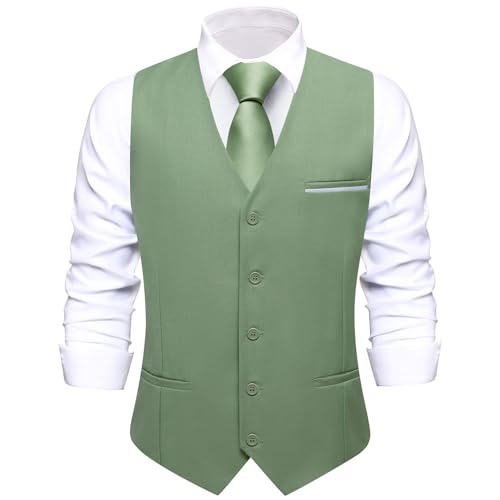 Hi-Tie Men's Formal Suit Vest Solid Fit Vest for Men 3 Pockets V Neck Waistcoat Business Wedding Casual2