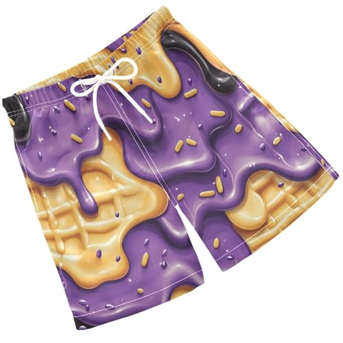 Pigsaly Boys' Swim Board Shorts Black Yellow Purple Milk Ice Cream Boy's Swim Trunks Kids Swimwear M