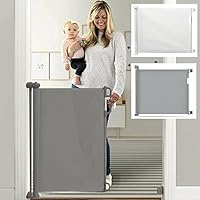 Baby Gate Retractable Mesh Stair Gate for Dogs Portable 0-140 cm Extra Wide Safety Gate Soft Non-toxic Mesh Gates Safe for Stairways & Hallways, Indoor & Outdoor, White