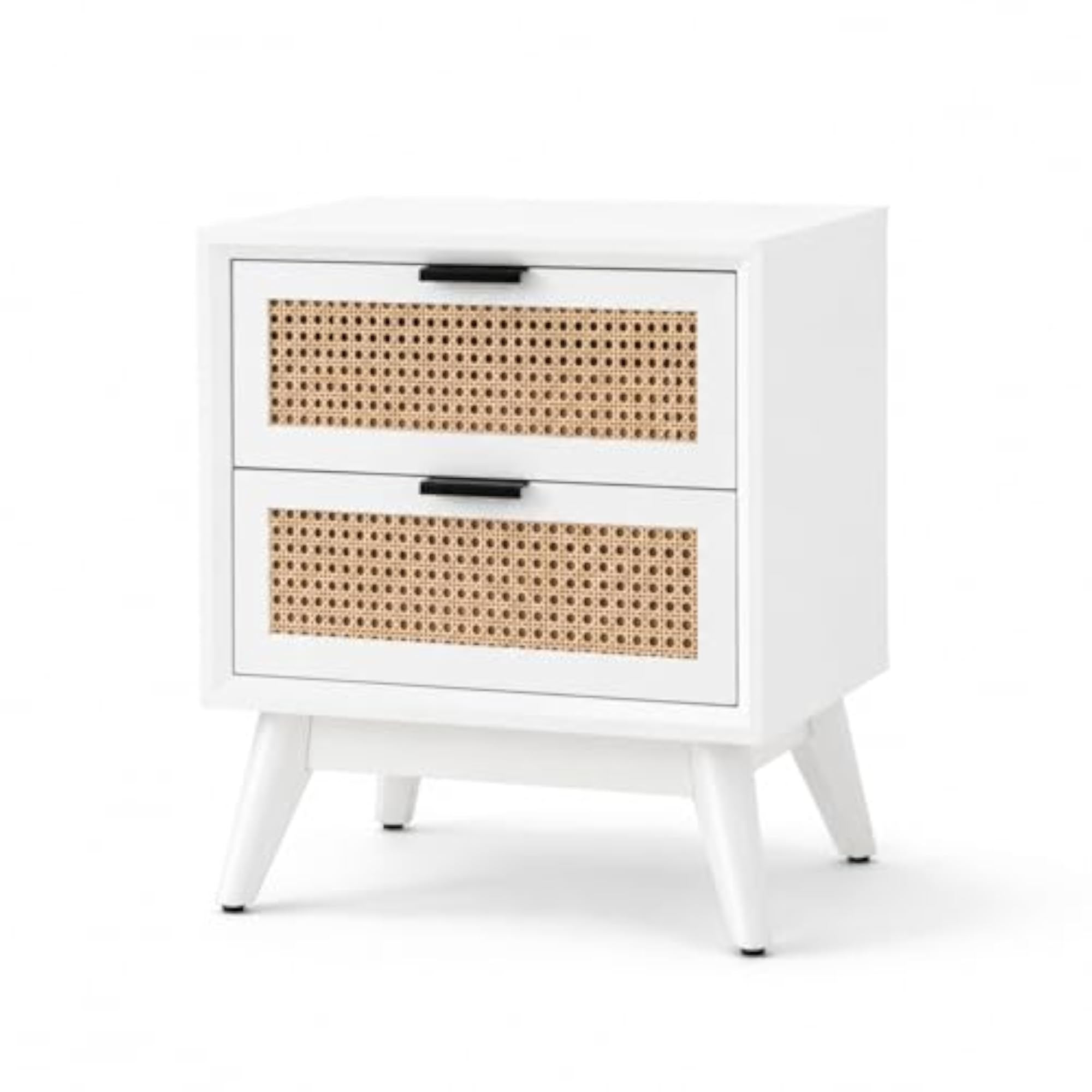Wooden Bedside End Table with 2 Drawers, Natural Finish