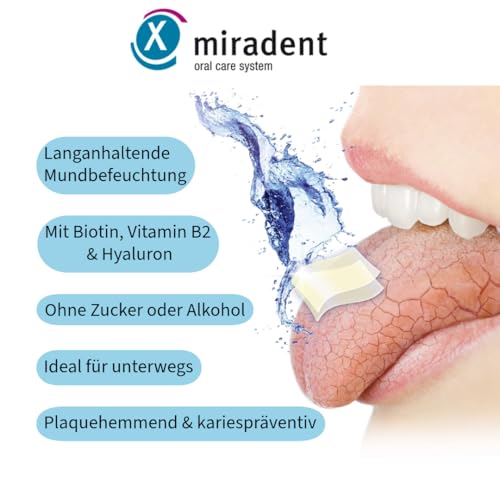 miradent AQUAMED® Streifen gegen Mundtrockenheit | 24 Stück | frischer Pefferminz-Zitronengeschmack | mit Xylit gesüßt | Plaquehemmend & kariespräventiv | enthält Hyaluron | ohne Zucker & ohne Alkohol