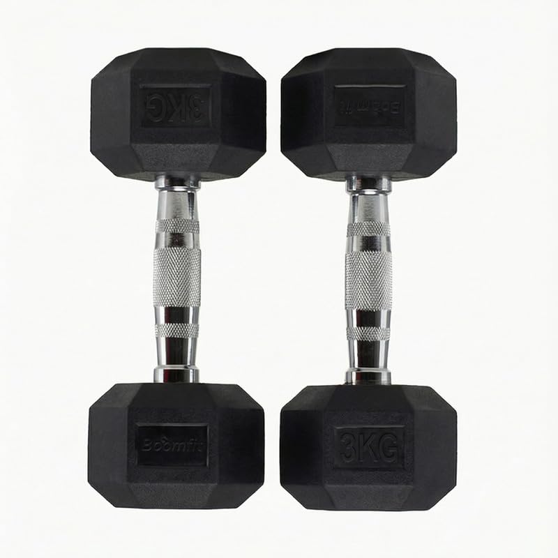 BOOMFIT Paire de Poids Musculation Haltères 2kg | Haltères Hexagonaux en Caoutchouc Anti-roulis | Équipement Fitness et Pilates pour Maison | Haltère...