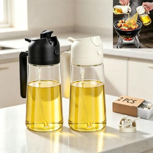 Image of 2 PCS Oil Sprayer, 2 in 1 Oil Sprayer for Kitchen Cooking, 470ml Oil Spray Bottle for Home (Black+White)