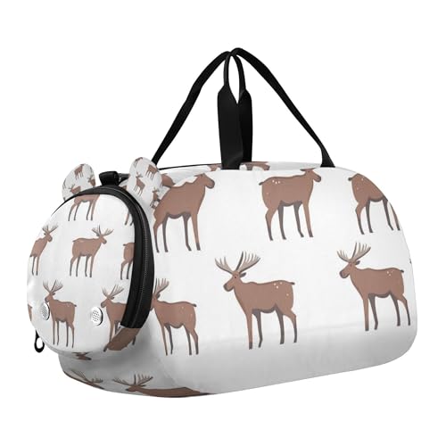 Glaphy Cartoon Moose Pattern Duffle Bag for Toddler Boys Girls, Gym Sports Bag with Shoe Compartments, Kids Travel Overnight Weekender Shoulder Bag