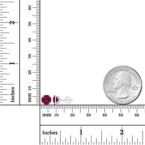 Genuine 14K Solid White Gold 6Mm Round Created Ruby July Birthstone Stud Earrings #TOP3