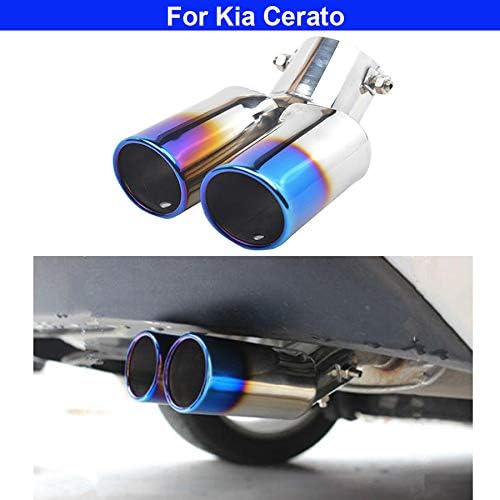 1pcs Blue Double Exit Stainless Steel Exhaust Tail Rear Muffler Tip Tailpipe Trim compatible For Kia Cerato 2010 2011 2012 2013 2014 2015 2016 2017 2018 2019 2020 2021 2022 2023 2024 2025 2026