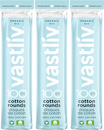 Vastliv Organic Cotton Rounds for Face (300 Count) Makeup Remover Pads Hypoallergenic Lint-Free | 100% Pure