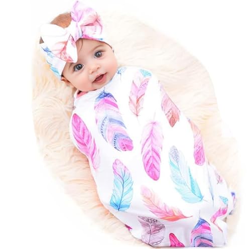 Image of Galabloomer Receiving Blanket Headband Set Flower Print Baby Swaddle Blankets