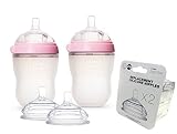 Comotomo Natural Feel Baby Bottle Set, Double Pack Pink, 250ml (8 oz) Plus Extra Nipples Packs - Fas