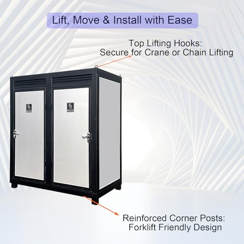 Image of Portable Toilet With Light, Outdoor Portable Restroom With Dual Private Stalls, Sink And Vent Fan, Two Person Mobile Toilet For Events Construction And Festivals, Silver Color