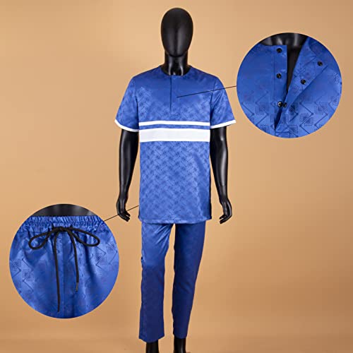 African Men Clothing Dashiki Shirts and Pants 2 Piece Outfits Crop Top Attire Short Sleeve Plus Size Casual2