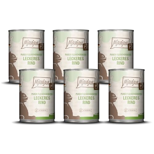 MjAMjAM - Comida húmeda Premium para Gatos - Deliciosa Pura Carne de Vacuno, Pack de 6 (6 x 400 g), sin Cereales con Extra de Carne