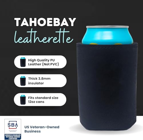 Image of TahoeBay Leatherette Can Cooler Sleeves in Bulk, 12-Pack, Black | Blank Faux Leather, Plain Neoprene Beer Coolers for 12 oz Cans, Blanks for Heat Transfer Vinyl, Groomsmen Gifts, Party Favors