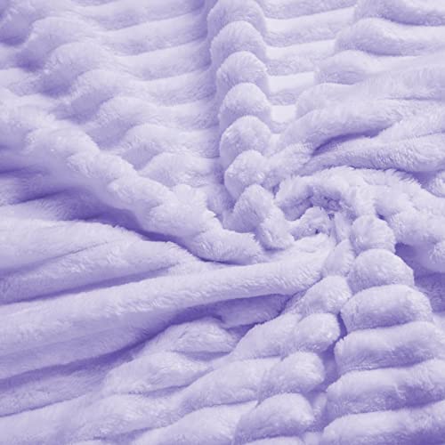 Vessia Flannel Fleece Throw Blanket For Couch,Sofa,Bed, 300Gsm Striped Lavender Blanket Throw For Adults And Kids, Super Soft Warm Cozy Lightweight Ribbed Lilac Throw For All-Season(Light Purple) #TOP6