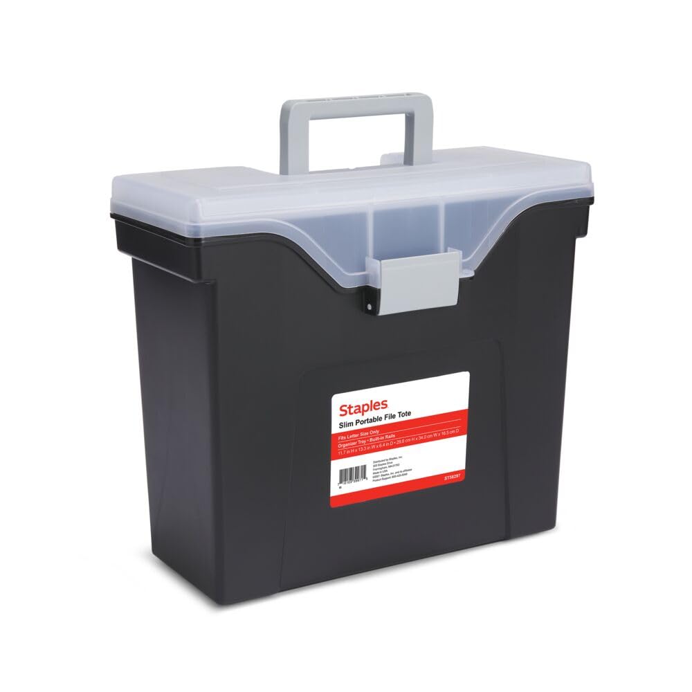 STAPLES Slim Portable File Tote, Letter Size, Black, 2/Pack