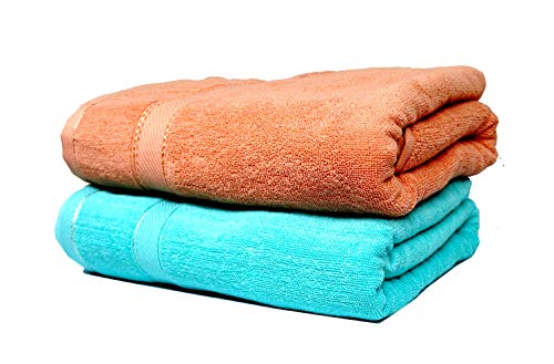 Image of Space Fly Cotton Towels for Bath | 600 GSM Bath Towel | Luxury Towel for Bath | Body Towel for Men | Towel for Bath Women | Towel for Bath Large Size Men | Shower Towel (Peach&Sea Green)