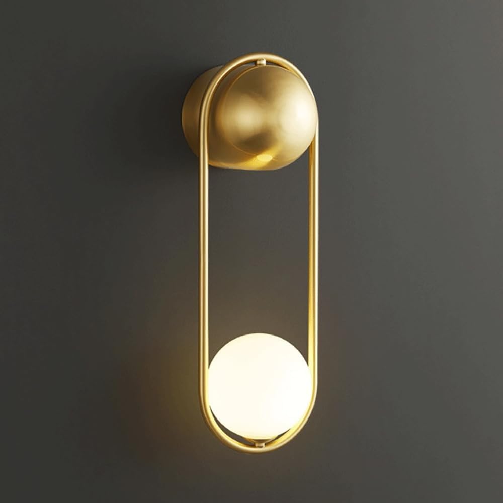CWCQGH Copper Bedside Wall Lamp Ring Brass Light White Glass Ball Lampshade G9 Lighting Fixtures Bedroom Decorative Modern