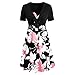 Produktbild Battnot Damen Sommerkleid Knielang Bogen Kurzarm Blumen Druck V-Ausschnitt Elegant Vintage Casual Kurze Strandkleider, Frauen Sexy Retro Hochzeit Festlich Party Urlaub Kleider Womens Dress S-3XL Rosa