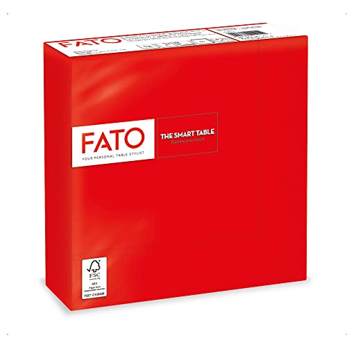 Fato - Lot de 50 Serviettes de Table Papier Jetables , Idéal Pour Les Repas Et Buffets, Taille 33x33, Pliés en 4 et 2 Plis, Couleur Rouge, 100% Pure Cellulose, Certifié FSC