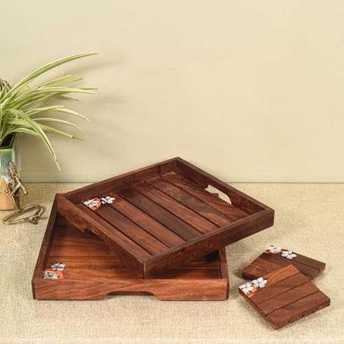 Image of Rustic Rosewood Wooden Serving Tray