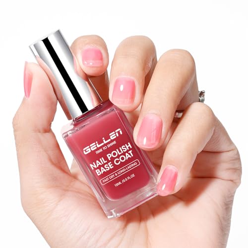 Gellen 4‑in‑1 Clear Nail Polish Base Coat Sheer Tinted Red, Ridge Filler, Nail Strengthener & Concealer, Calcium Formula Strengthens Nails, Natural Color Enhances Natural Look, No HEMA, Anti-yellowing