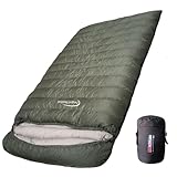 Fengzel Outdoor 二人用寝袋 封筒型 230*150cm 95%グースダウン 850FP 1000-3000g高級羽毛充填 足が出せる 全開可能 最低使用温度-45℃ 2-3人用 大きいサイズ シュラフ (ミリタリー, 冬用(2000gグースダウン充填))