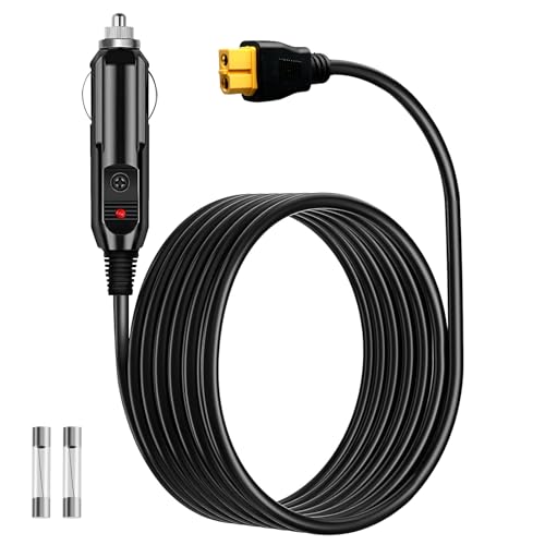 12V/24V XT60 Connector Car Charging Cable Compatible with Ecoflow Delta/River, Bluetti EB55, Anker 757/767, Portable Power Station and Solar Generators (with 2 Fuses)