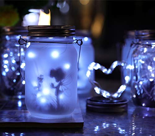 Solar Mason Jar Lights - Solar Fairy String Lights ,Lids With 8 Hangers.fairy Lights Solar Powered Outdoor Waterproof ,For Mason Jar Décor ,Christmas Decorations,Patio Yard Garden Outdoor (No Jars) #TOP1