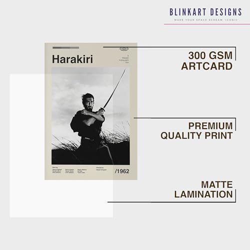Image of BLINKART Harakiri Movie Poster Frame 8x12 Inch | Premium 300 GSM Paper Wall Print | Mid Century Vintage Film Artwork for Home, Bedroom, Living Room, Office | Framed Photo Decor