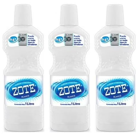 ZOTE White Liquid Laundry Detergent Soap Jabon 33.81fl oz/1 liter (Pack of 3)