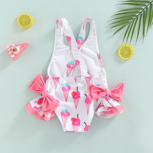 Image of Toddler Kids Girl One Piece Swimsuit Floral Sleeveless Backless Swimwear Bowknot Ruffled Bathing Suit Beachwear