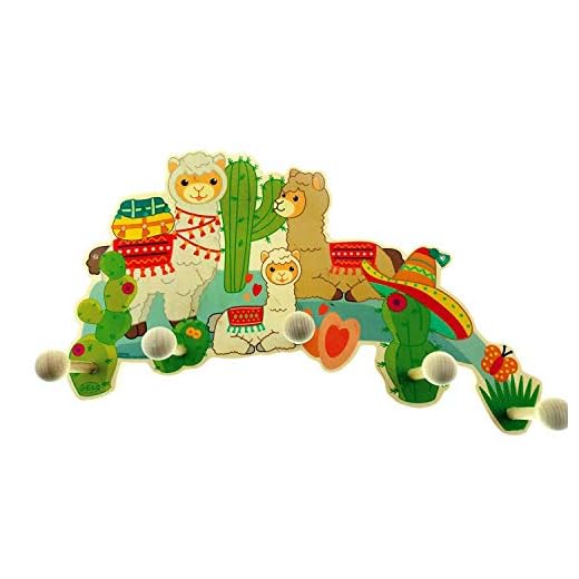 HESS SINCE 1990 - Kindergarderobe Lama aus Holz, 35 x 21 x 6,5 cm, Garderobe mit 5 Haken, aus dem Erzgebirge
