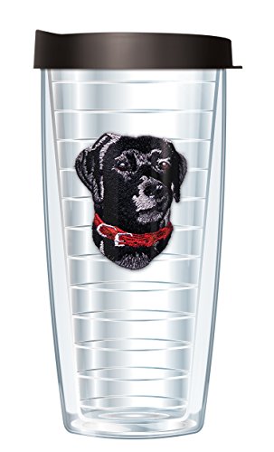 Signature Tumblers Black Lab Puppy Dog Face Emblem on Clear 16 Ounce Double-Walled Travel Tumbler Mug with Black Easy Sip Lid
