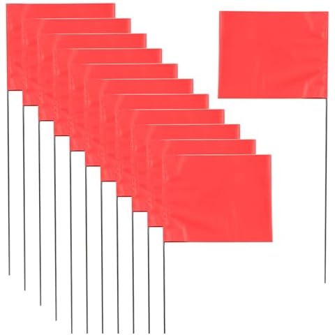 XIJIXI Marking 100 Pack Flags Yard Flags 12 x 2.5 x 3.5 Inch Marker Flags for Lawn Yard Flags Landscape Flgs Survey Flags, Sprinkler Flags, Irrigation Flags（Red) Cover