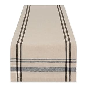 DII French Stripe Dining Table Collection Farmhouse Style Table Runner, 14×72 Inches, Taupe/Black