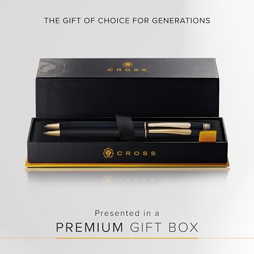 Image of Cross Century, Black, Ballpoint Pen and 0.7mm Pencil Set, with 23 Karat Gold Plated Appointments (250105WG)