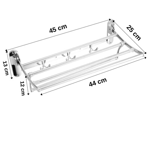 Image of LIMETRO STEEL Stainless Steel Folding Towel Rack for Bathroom /Bathroom Rack /Bathroom Hanger /Towel Stand /Towel Hanger (18 inch)