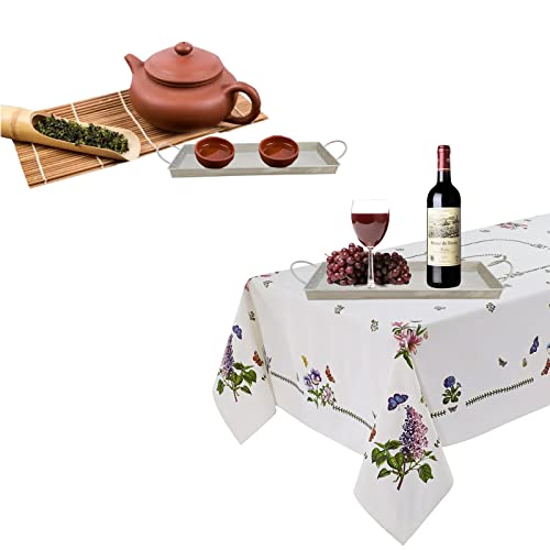 Etetevn Torched Serving Tray With Decorative Antique Metal Handles - Coffee Table,Dining Table Centerpiece Candle Holder Tray,Farmhouse Decor Rectangular Butler Tray, 32.3X10.4X2.3 #TOP5