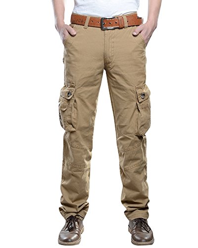 Anyu Pantalones Cargo para Pantalón Militar Pantalone Multibolsillos Hombre Caqui 38