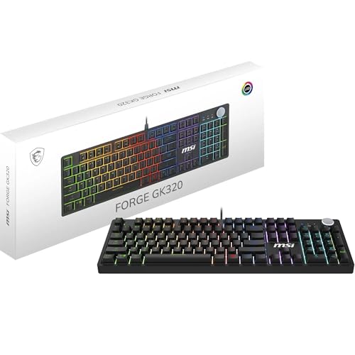 msi FORGE GK320 QWERTY, IT Layout – Tastiera Gaming Meccanica Full-Size, Switch Rossi Lineari, Hot-Swappable, Copertura Magnetica, Tasti Ergonomici, Base Anti-Scivolo, RGB LED, USB 2.0