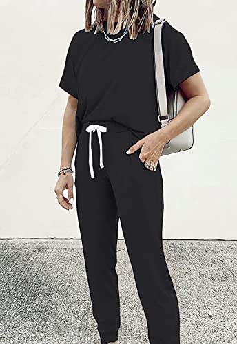 PRETTYGARDEN Women Summer Two Piece Outfits Striped Short Sleeve Pullover and Long Pants Tracksuit Travel Pajama Lounge Set4