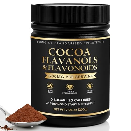 High Flavanol Cocoa Powder | 1200mg per Serving with Cocoa Flavanols, Flavonoids & 600mg Epicatechin | Improve Circulation, Energy, Supports Heart Health & Brain Function | 150g