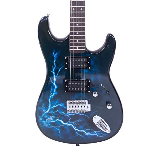 Waful Guitare électrique avec cordon d’alimentation, sangle, sac, médiators Noir/bleu foncé - Les Beatles, Paul McCartney, John Lennon, RIngo Starr, George Harrison Waful Guitare électrique avec cordon d'alimentation, sangle, sac, médiators Noir/bleu foncé – Image 5