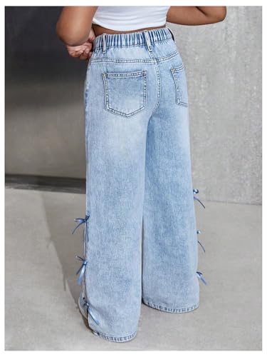 Milumia Girl's Bow Knot Baggy Jeans Y2k Wide Leg Loose Casual Denim Pants with Pockets3