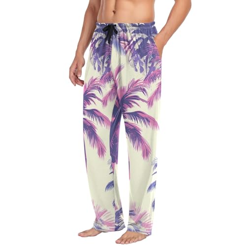 Men's Pajama Pants Violet Palm Trees Sleep Pajama Lounge Pant with Pockets, Elastic Waistband4