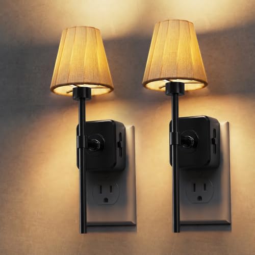 Image of L LOHAS LED Night Lights Plug into Wall, Pleated Fabric Cover Night Light
