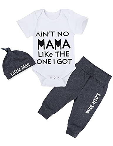 Image of Fommy Newborn Baby Boy Clothes New to The Crew Letter Print Romper+ Pants+Hat 3PCS Outfit