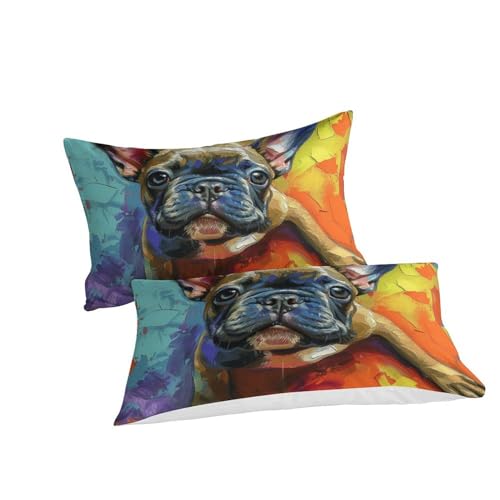 Housse de couette bouledogue français 140x200cm lit simple fermeture éclair - 3