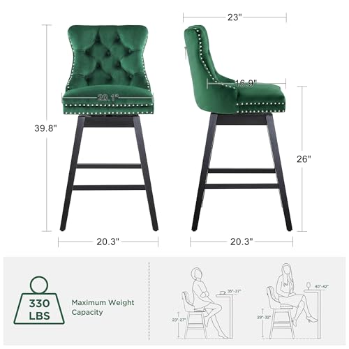 Image of Green Swivel Bar Stools, Velvet Counter Height Bar Stools Set of 6